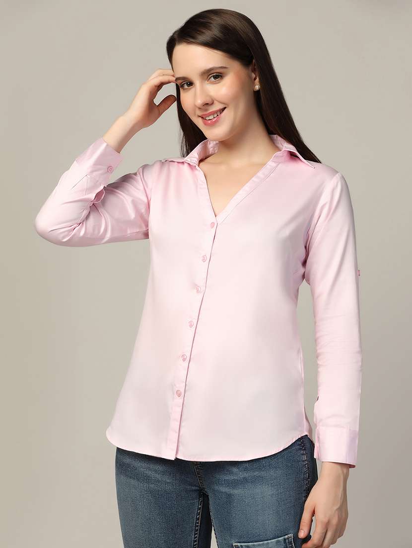 women shirt collar solid regular shirt - 21370638 - Zoom Image - 0