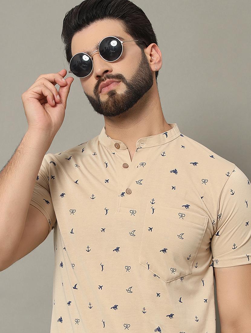 men mandarin neck printed t-shirt - 21370657 - Standard Image - 3