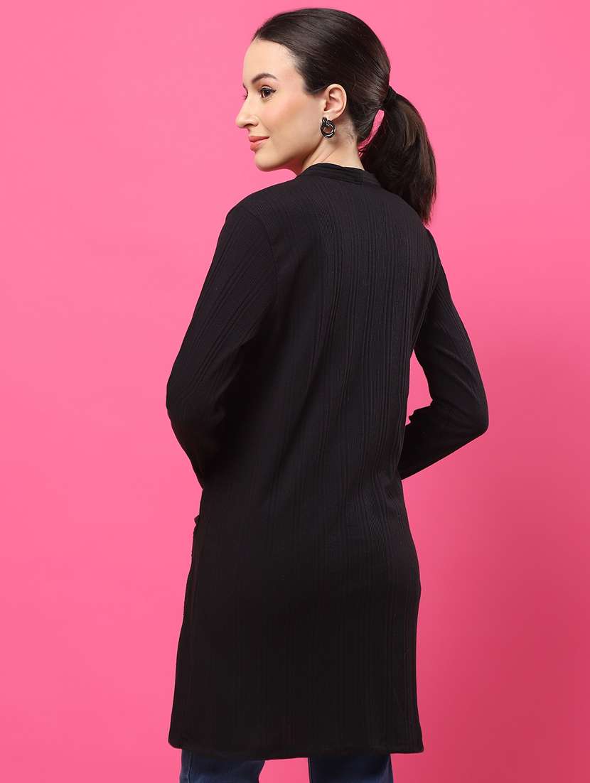 women solid long sleeves long shrug - 21370892 -  Standard Image - 3