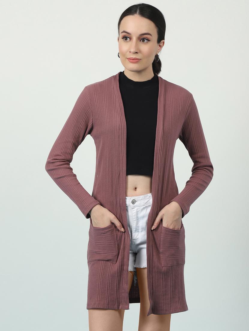 women solid long sleeves long shrug