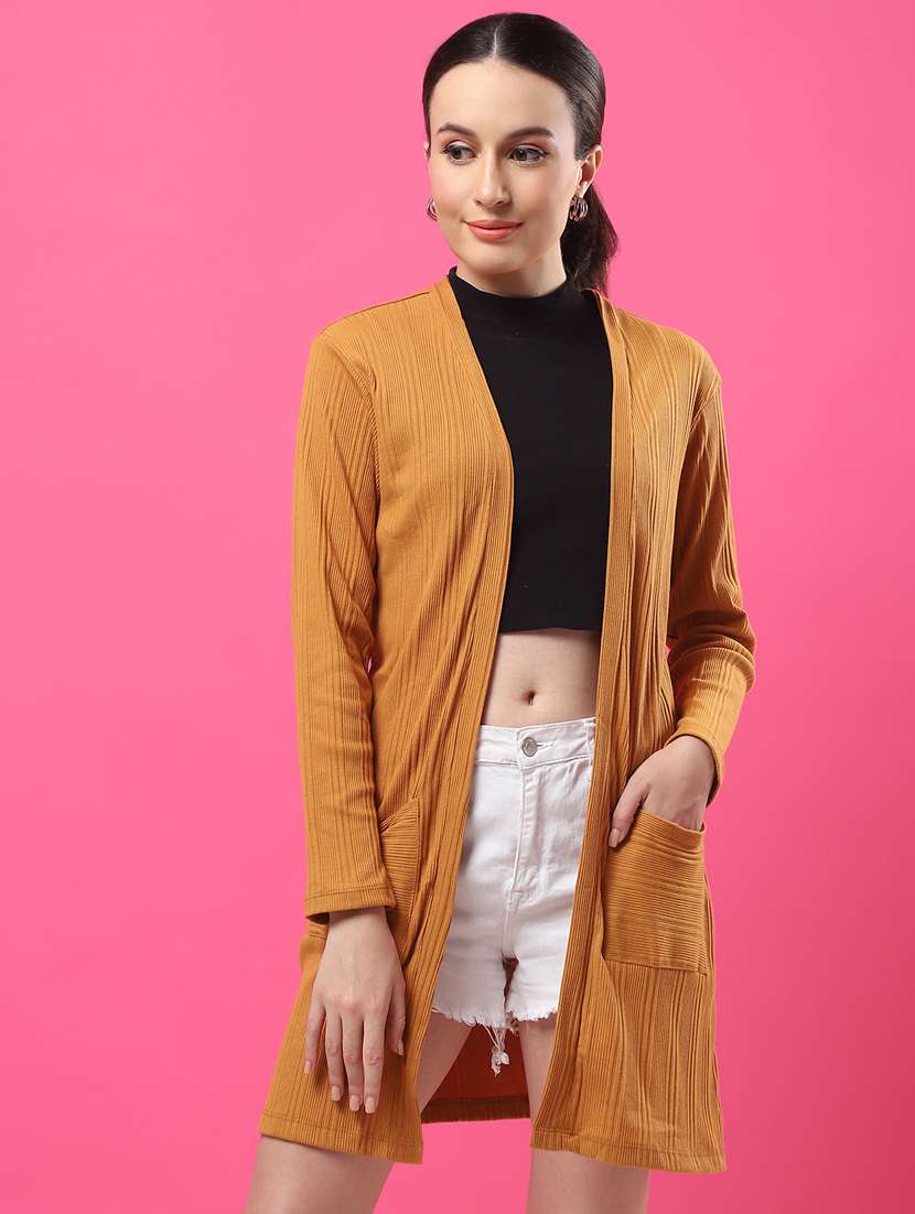 women solid long sleeves long shrug