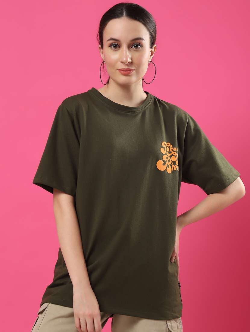 women back print round neck oversized t-shirt