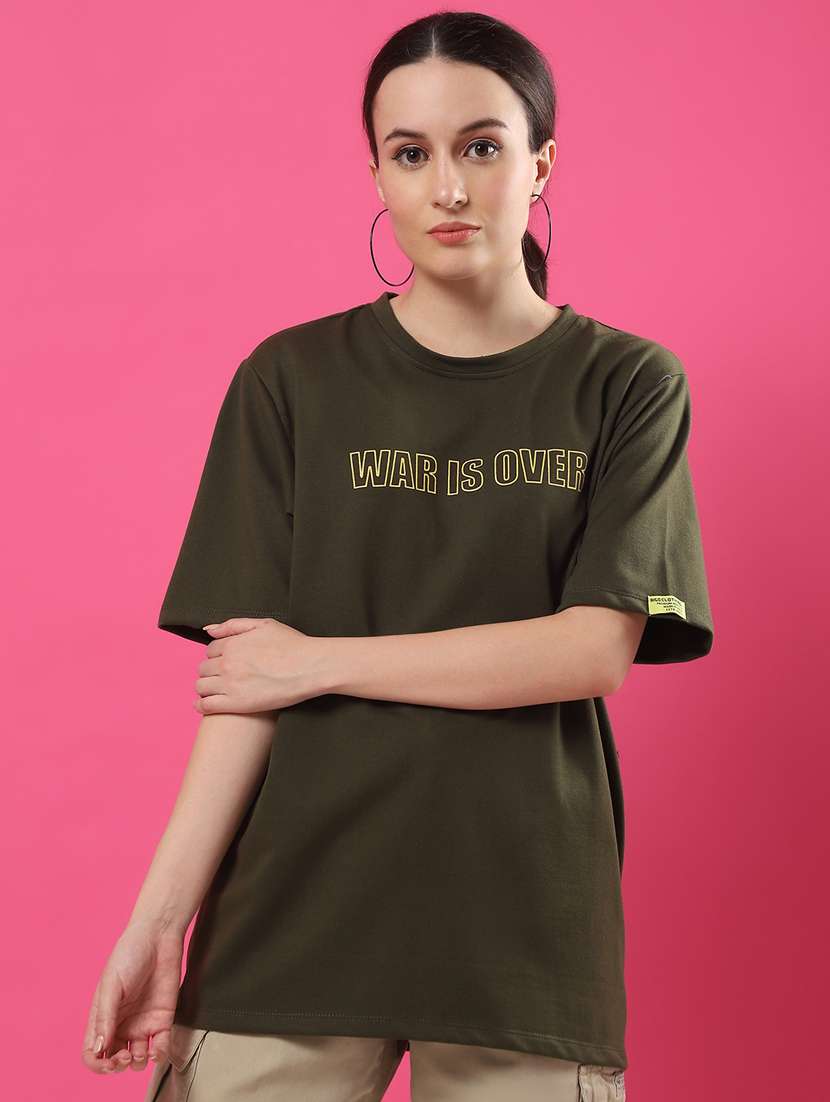 women back print round neck oversized t-shirt