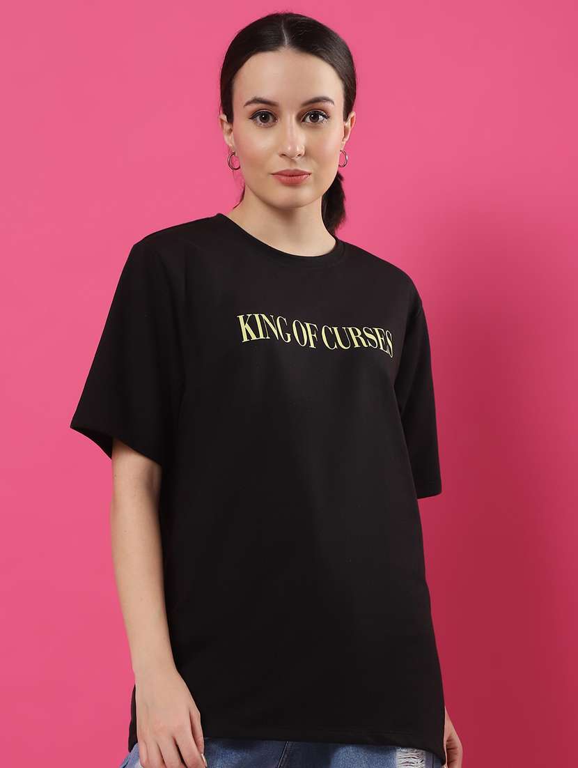women back print round neck oversized t-shirt