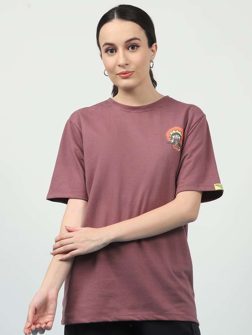 women back print round neck oversized t-shirt