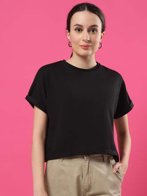 women solid relaxed fit crop top - 21370933 -  Standard Image - 0