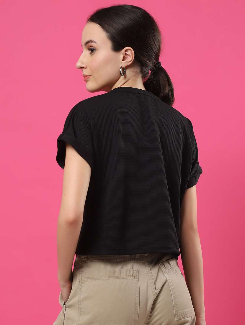 women solid relaxed fit crop top - 21370933 -  Standard Image - 3