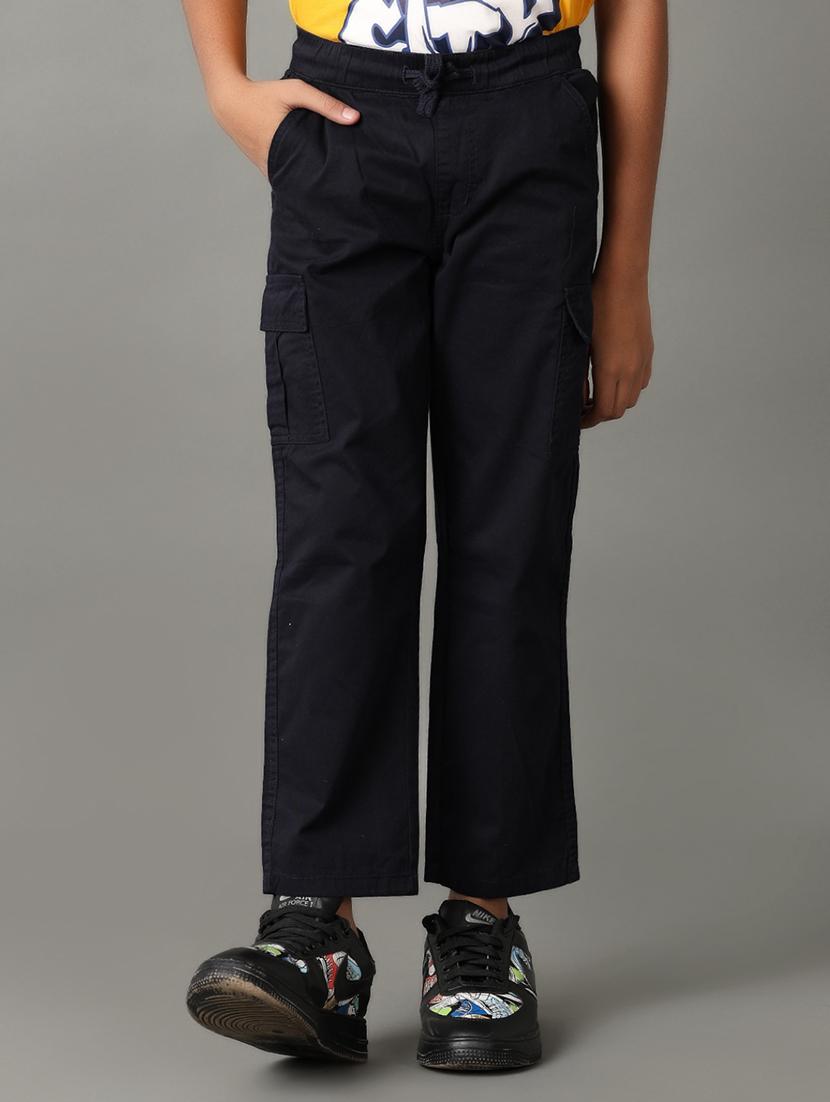 boys navy blue solids cargos trouser - 21371215 - Zoom Image - 0