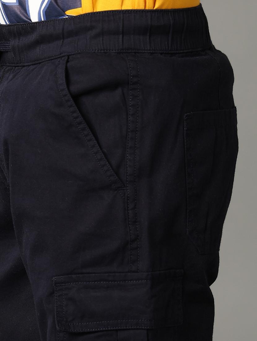 boys navy blue solids cargos trouser - 21371215 - Standard Image - 5