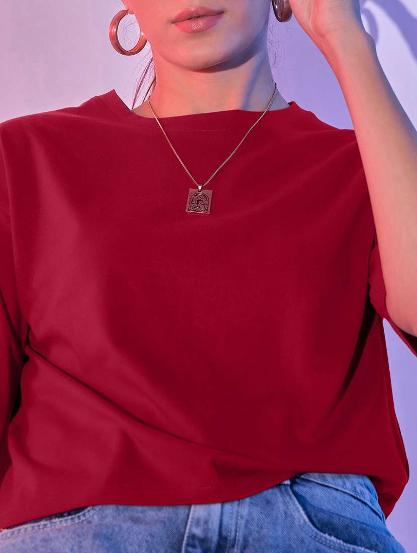 maroon cotton boxy tshirt - 21371405 -  Standard Image - 5