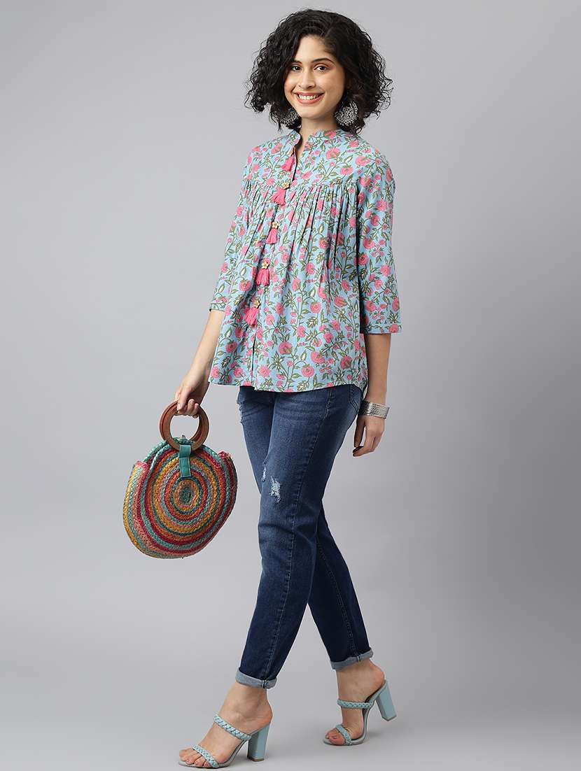 women three quarter sleeve floral printed regular tunic - 21371666 -  Standard Image - 3