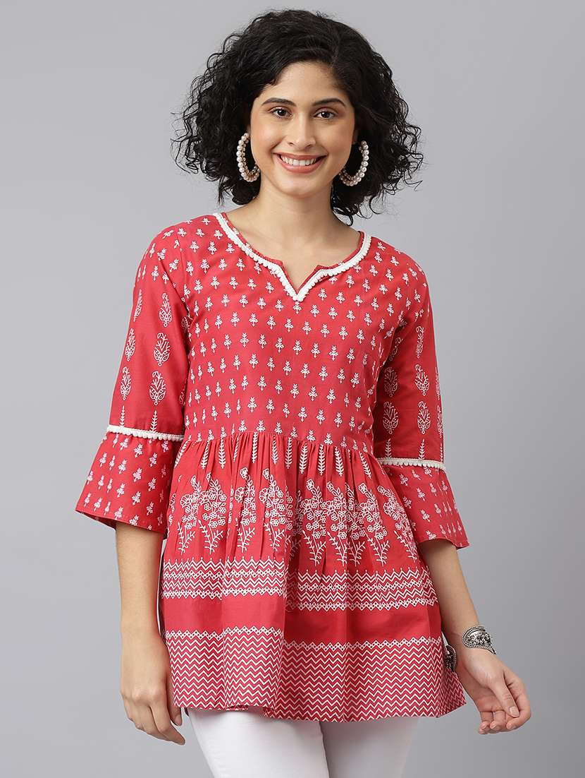 women three quarter sleeve floral printed regular tunic - 21371672 - Zoom Image - 0