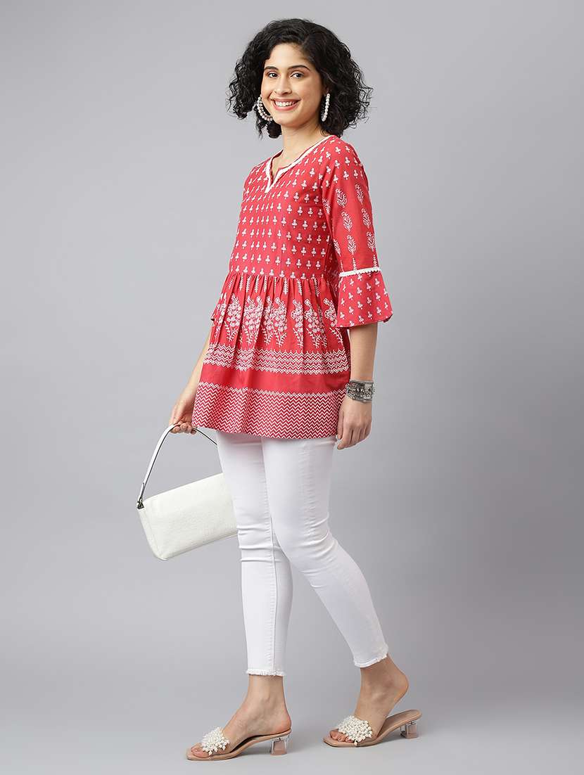 women three quarter sleeve floral printed regular tunic - 21371672 - Standard Image - 3