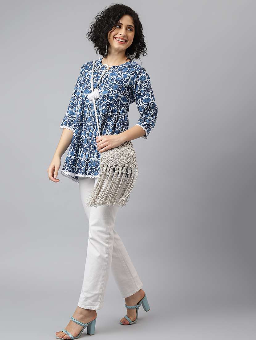 women three quarter sleeve floral printed regular tunic - 21371674 -  Standard Image - 3
