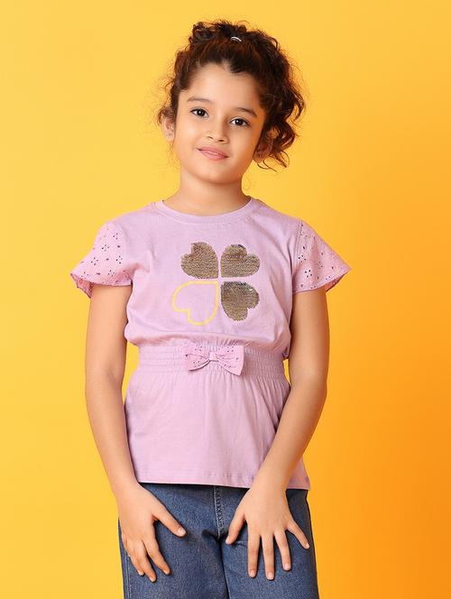 girls front printed round neck tee - 21371931 - Standard Image - 0