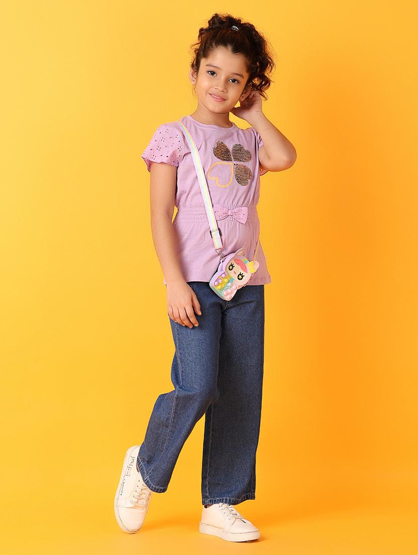 girls front printed round neck tee - 21371931 - Standard Image - 3