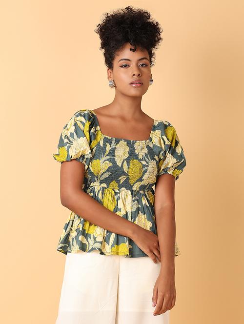 women printed smocked detailed peplum top - 21372008 - Standard Image - 0