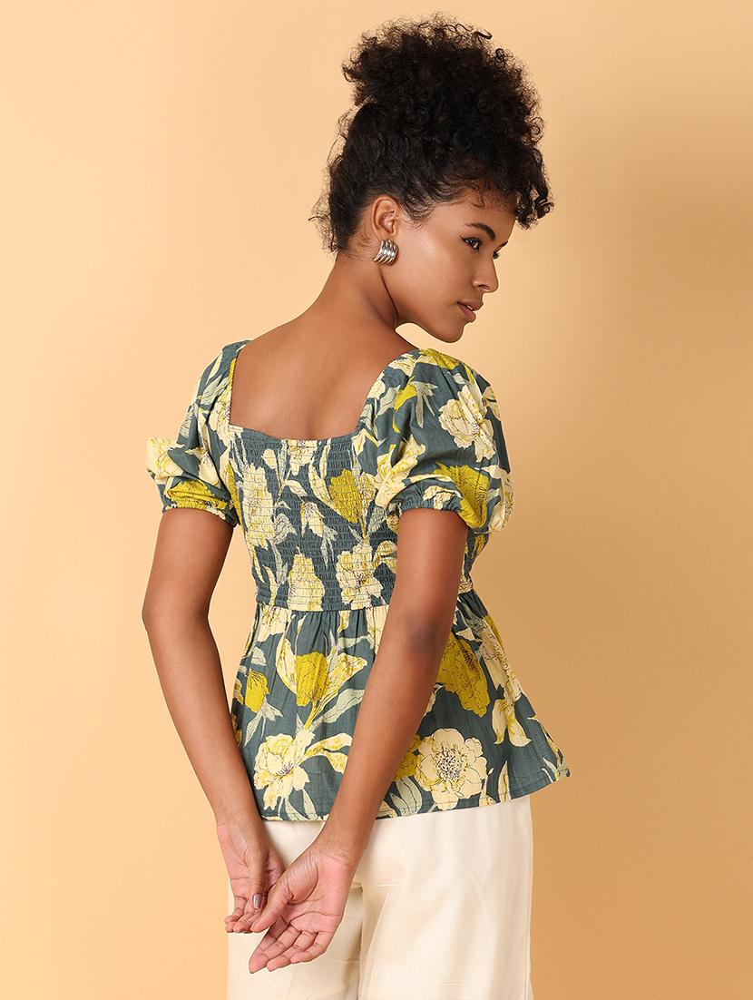 women printed smocked detailed peplum top - 21372008 - Standard Image - 3