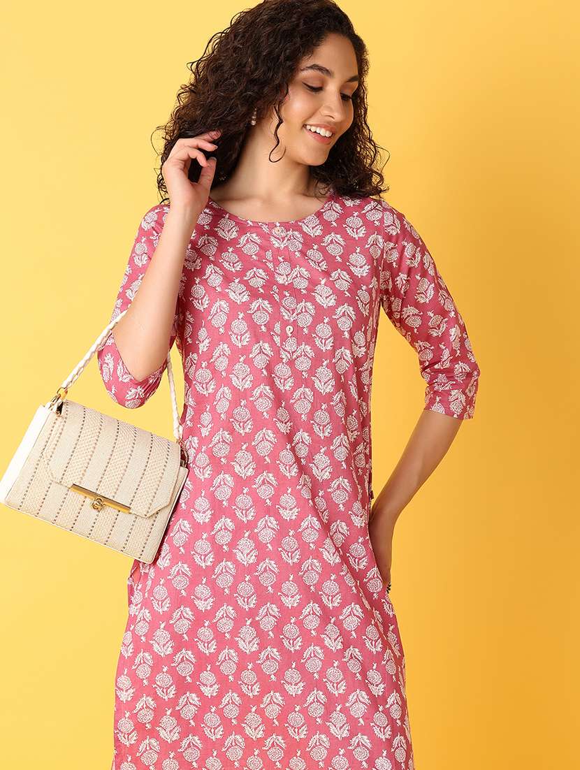 women three quarter sleeve straight kurta - 21372033 -  Standard Image - 3