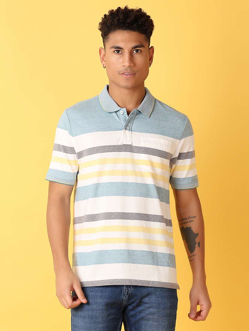 men polo neck stripes short sleeve t-shirt
