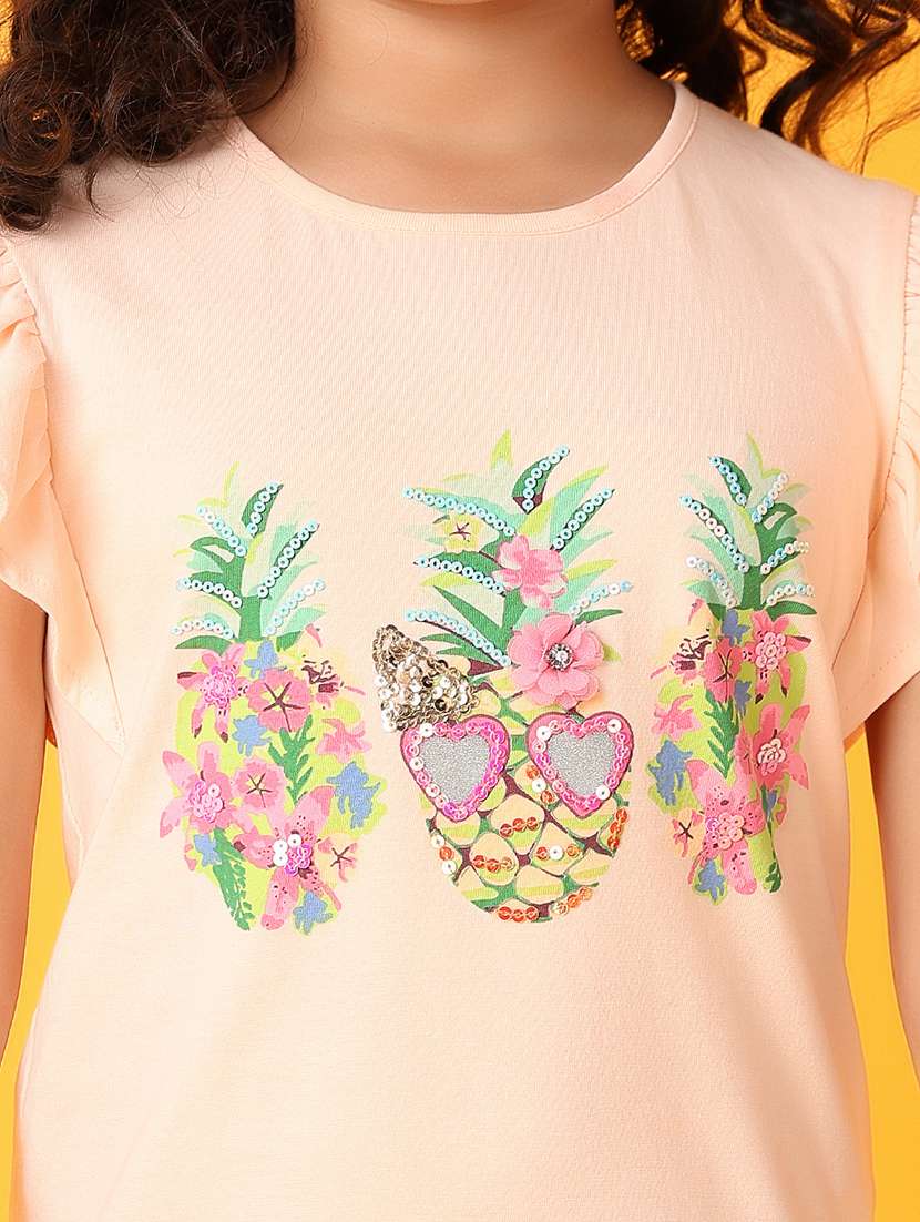 girls printed tees & three fourth twin sets - 21372058 -  Standard Image - 5
