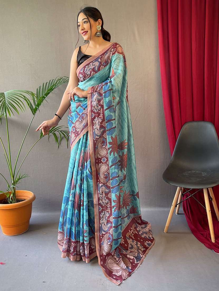 women printed saree with blouse