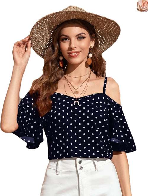 women navy blue crepe regular top - 21374030 - Standard Image - 0
