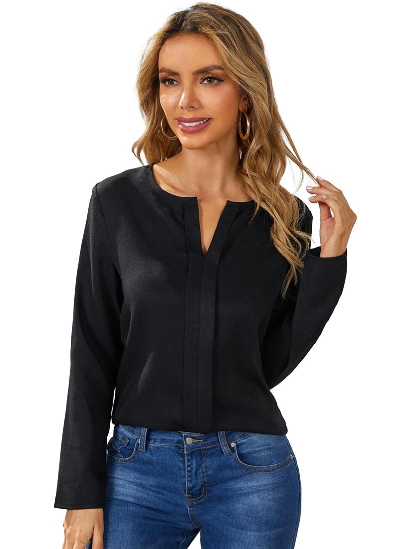 women black solid notch neck top - 21374055 - Standard Image - 3