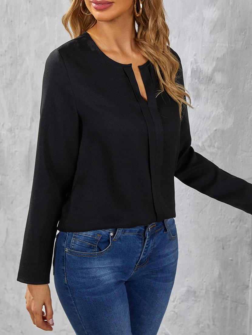 women black solid notch neck top - 21374055 - Standard Image - 5