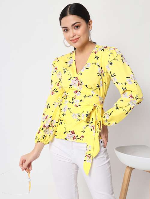 yellow floral print wrap top - 21374061 -  Standard Image - 0