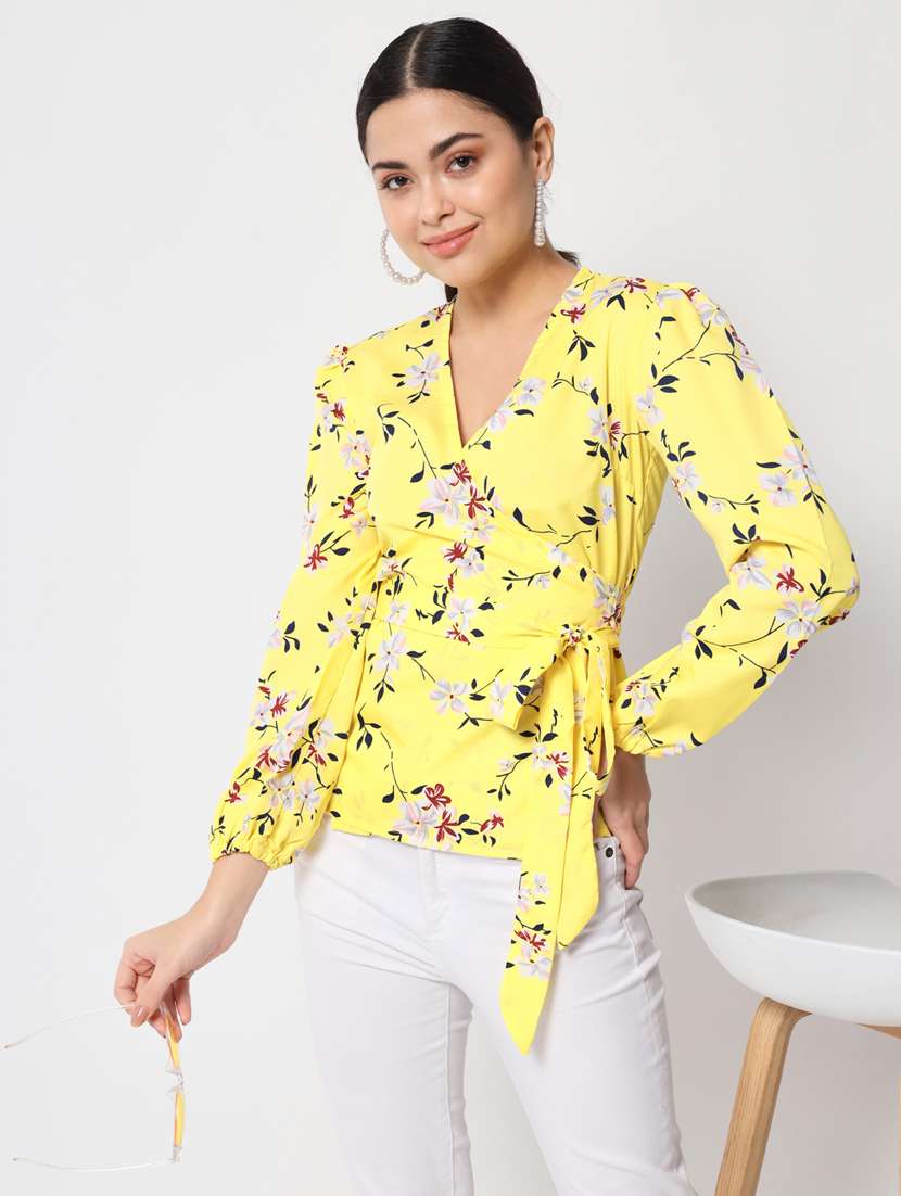 yellow floral print wrap top - 21374061 -  Zoom Image - 0