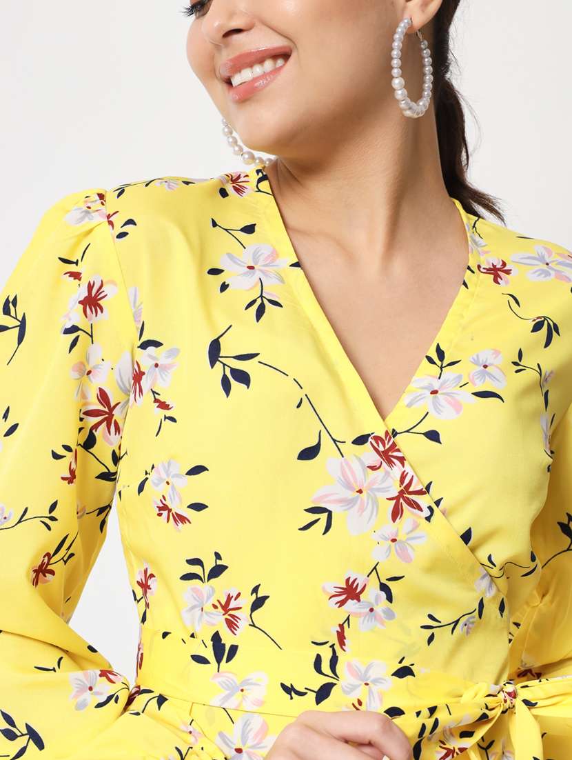 yellow floral print wrap top - 21374061 - Standard Image - 3