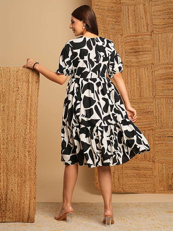 women black printed fit & flare dress - 21374151 -  Standard Image - 3