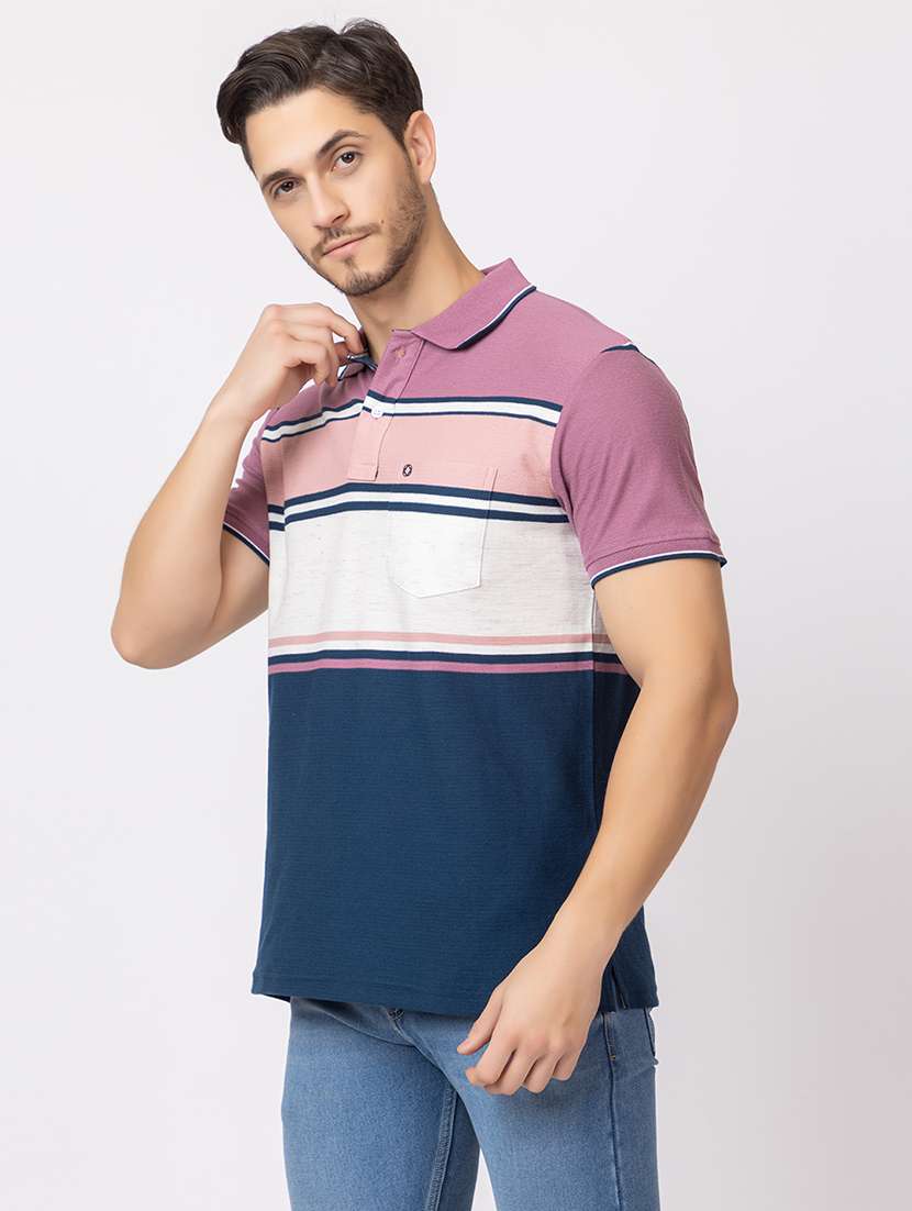 men polo neck color block t-shirt - 21374171 -  Zoom Image - 0