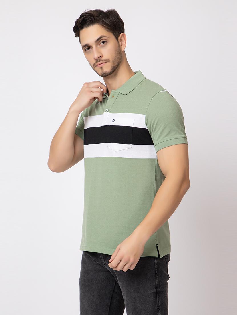 men polo neck color block t-shirt