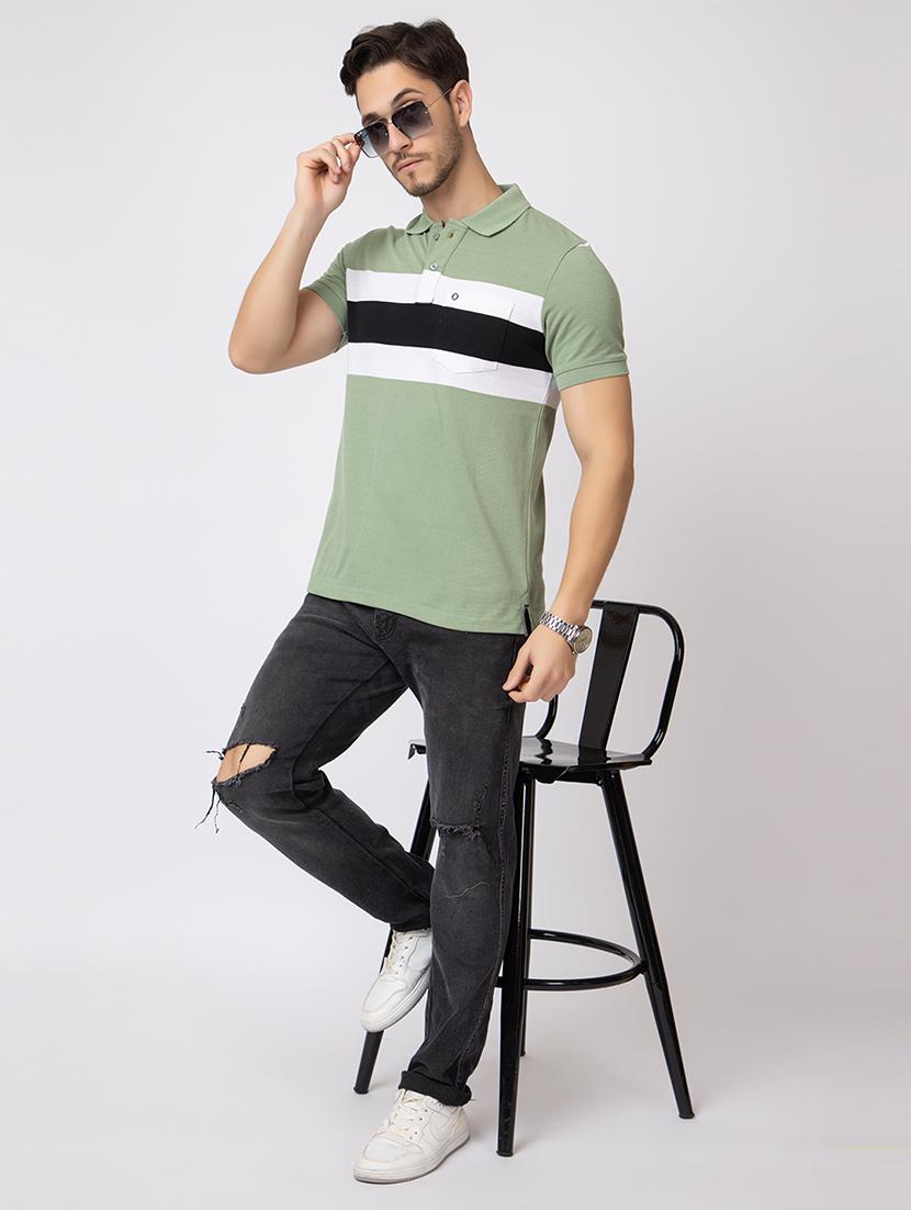 men polo neck color block t-shirt - 21374177 - Standard Image - 3