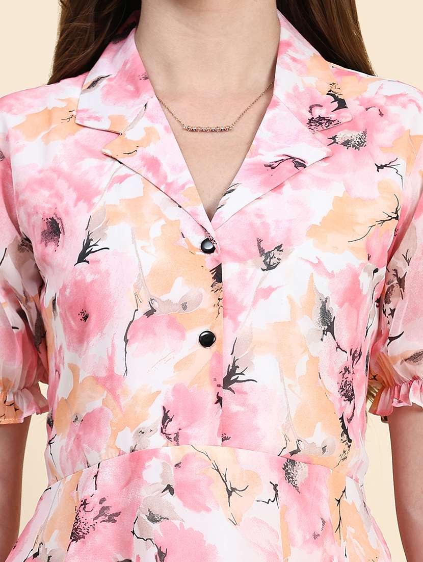 women printed puff sleeves asymmetric top - 21374302 -  Standard Image - 5