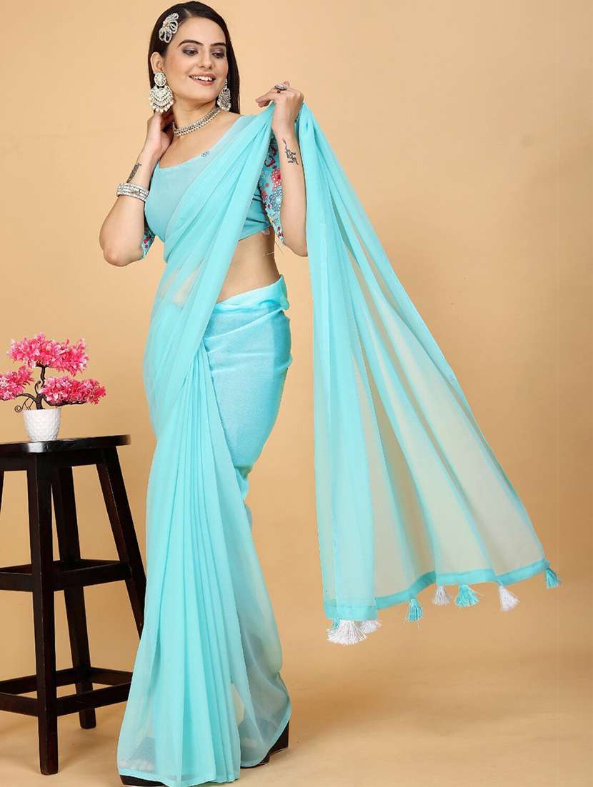 women solid plain saree with blouse - 21374394 -  Standard Image - 3