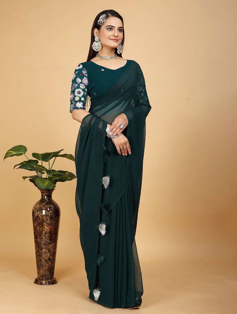 women solid plain saree with blouse - 21374401 -  Standard Image - 3
