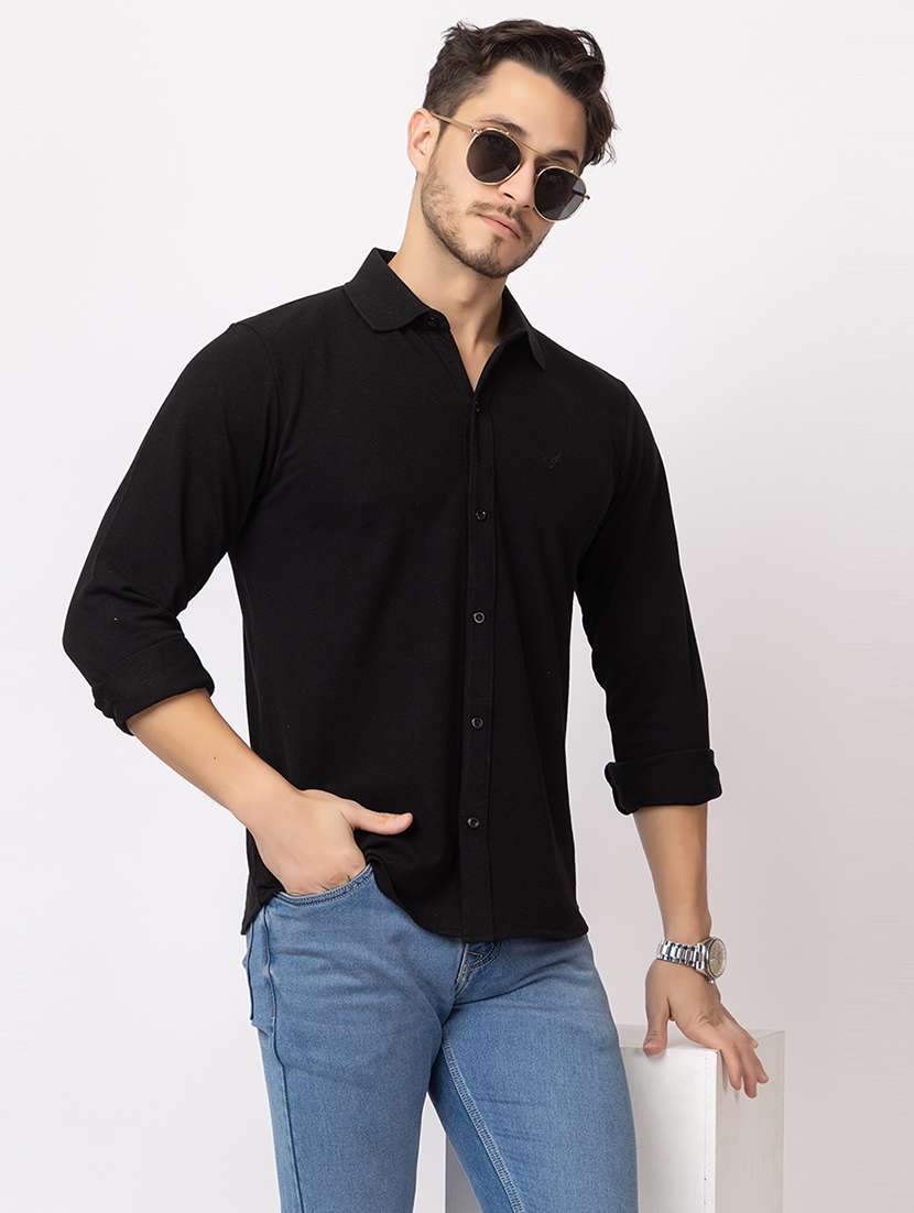 men black regular fit solid long sleeves casual shirt