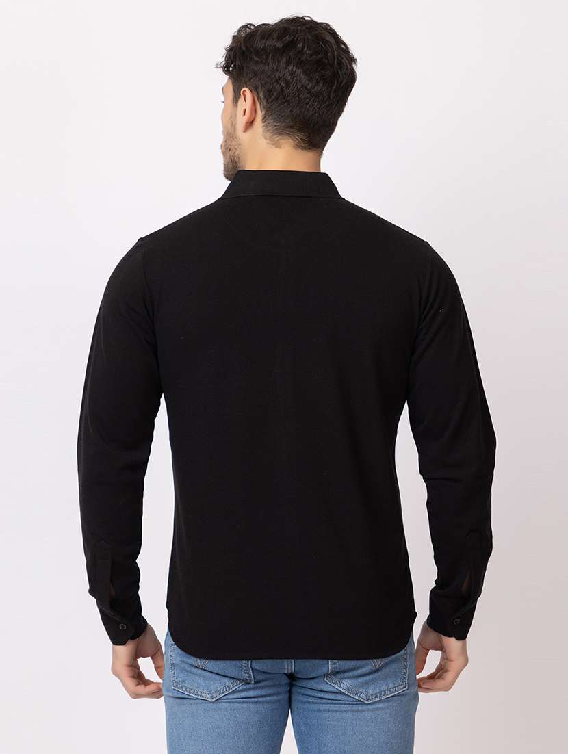 men black regular fit solid long sleeves casual shirt - 21374424 - Standard Image - 3