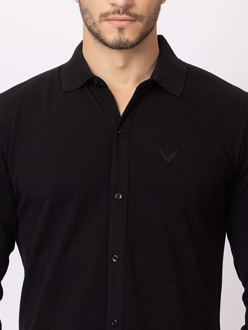 men black regular fit solid long sleeves casual shirt - 21374424 - Standard Image - 5