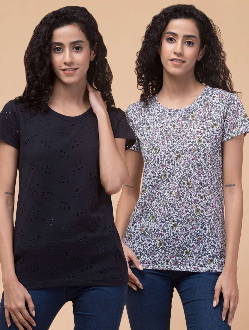 women printed multi colored combo t-shirt