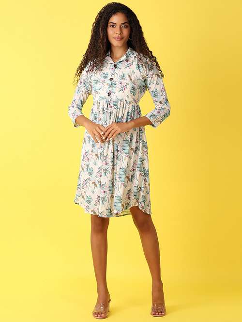 women printed collared fit and flare dress - 21374757 - Standard Image - 0