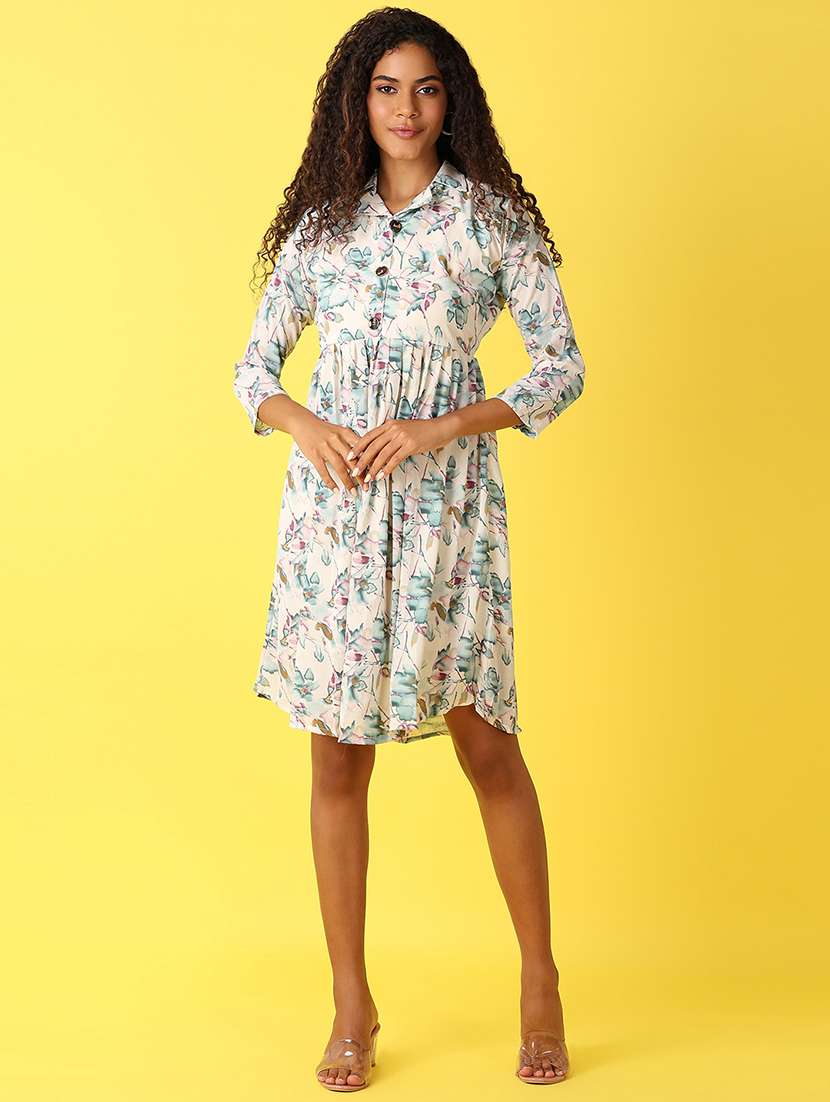 women printed collared fit and flare dress - 21374757 - Zoom Image - 0