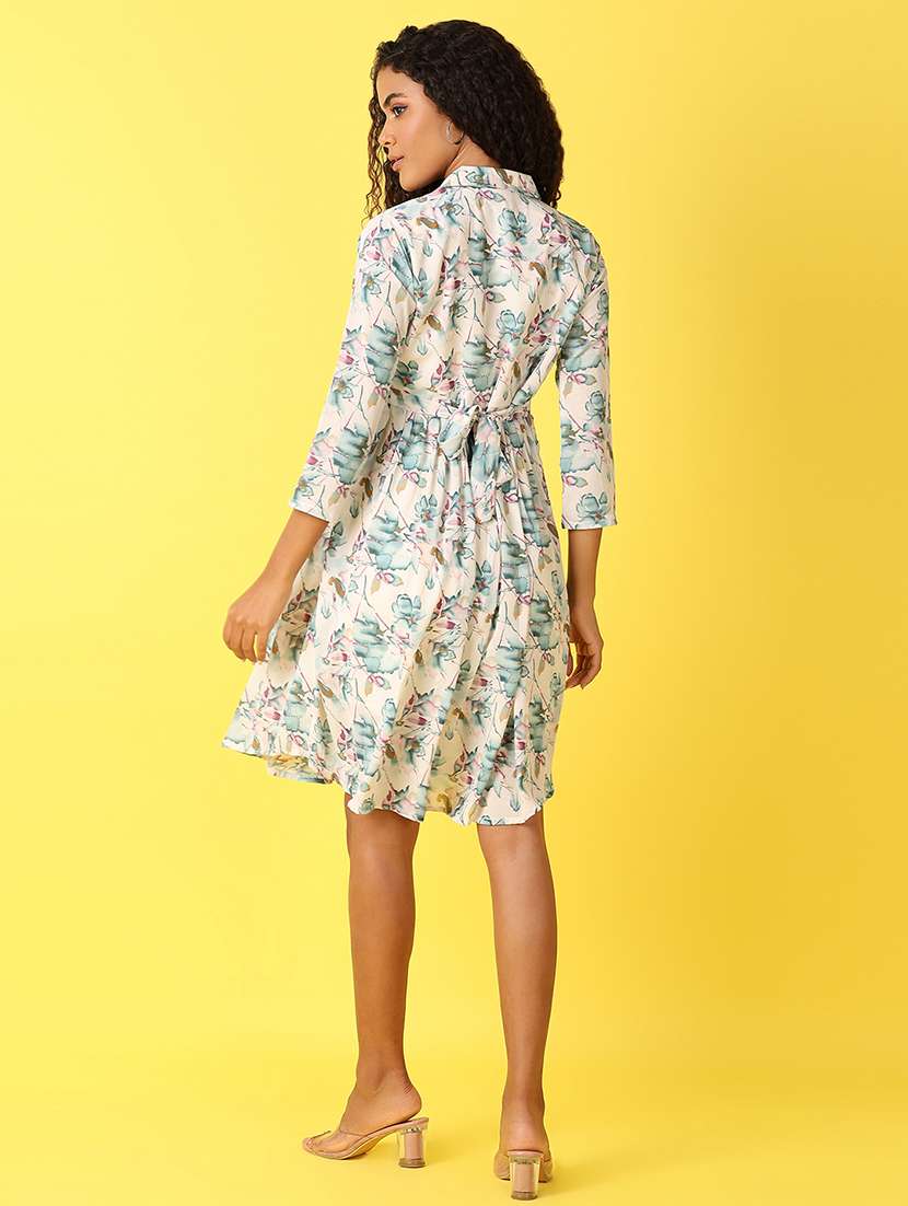women printed collared fit and flare dress - 21374757 - Standard Image - 3