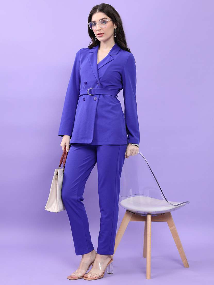 women solid blazer and trouser co-ord set - 21374918 -  Standard Image - 3