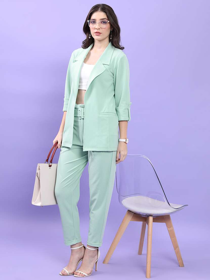 women solid blazer and trouser co-ord set - 21374921 -  Standard Image - 3