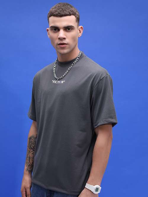 round neck chest print couple t-shirt