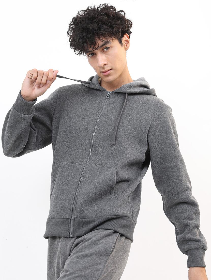 men solid hooded zipper sweatshirt - 21375010 - Zoom Image - 0
